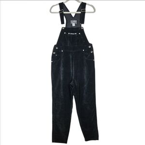 Vintage 90s No Excuses Black Velvet Cotton Jumper Pants Bib Overalls Size Medium